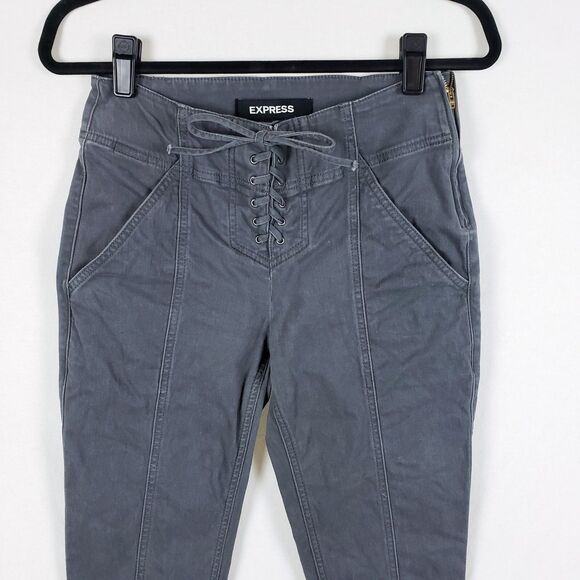 Express Lace-Up Front Utility Pants Womens 4 High-Rise Skinny Grunge Moto - Picture 2 of 12